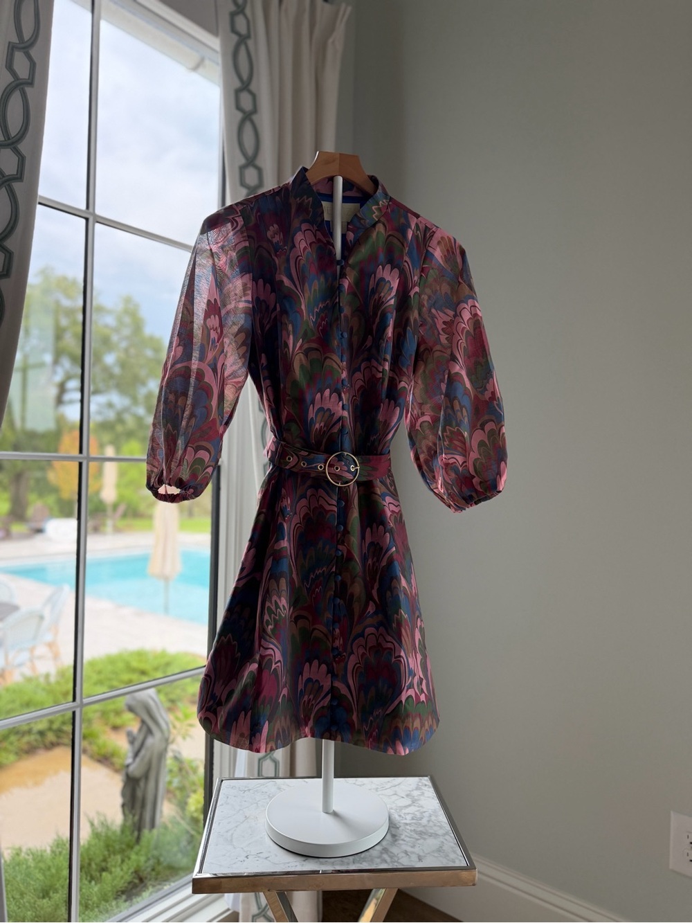Mestiza New York Paisley Linen Organza Belted Mini Dress